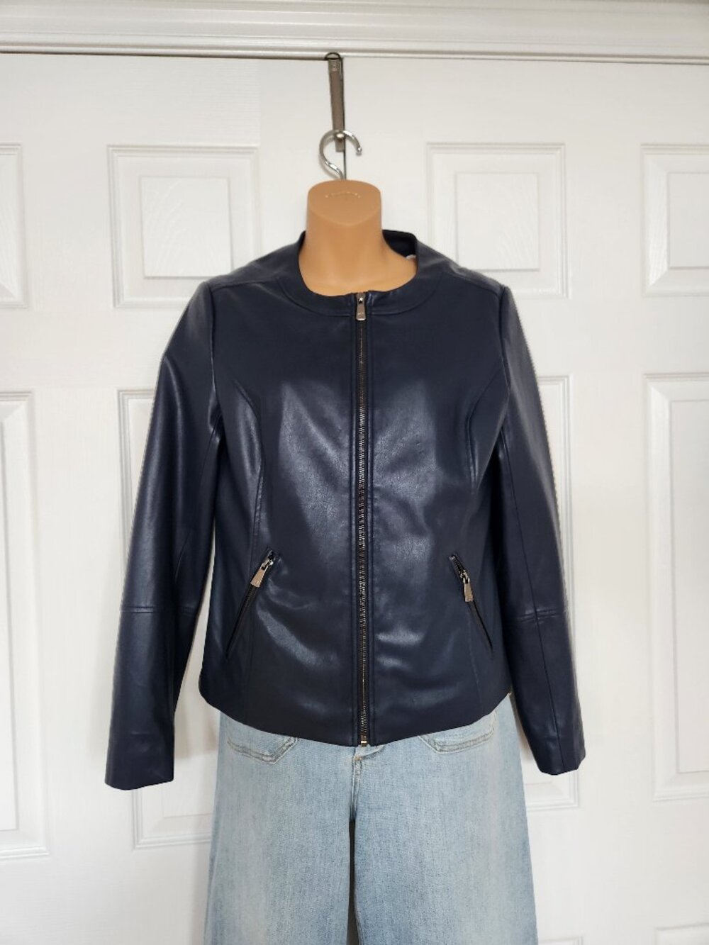 TRUSSARDI JEANS DARK BLUE FAUX-LEATHER JACKET SIZE S (44)